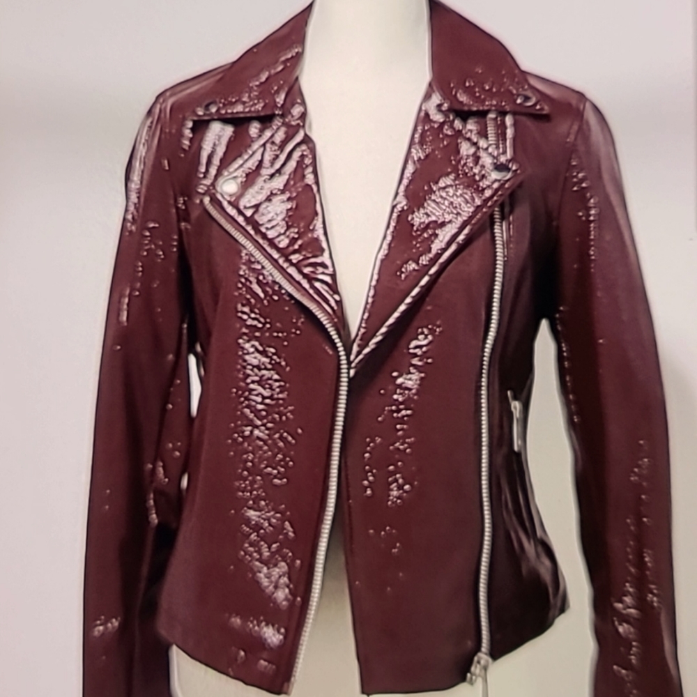 Bar III Motto Jacket Faux leather Glossy Wine Color